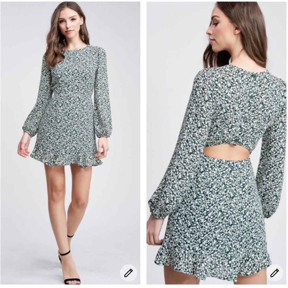 NOVA VINTAGE Ditsy Floral Backless Long Sleeve Dress 6